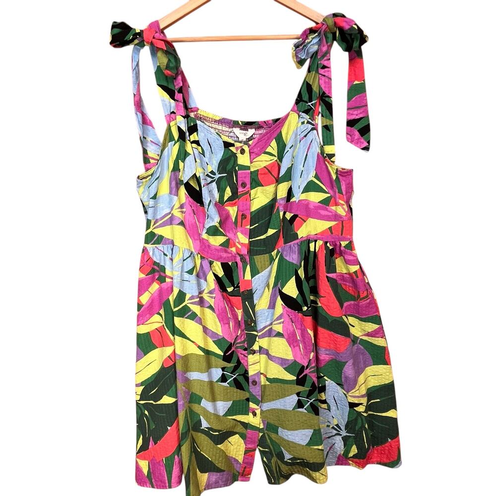 Terra Sky Womens Floral Tropical Lightweight Colorful Above Knee Cotton Dress 1X